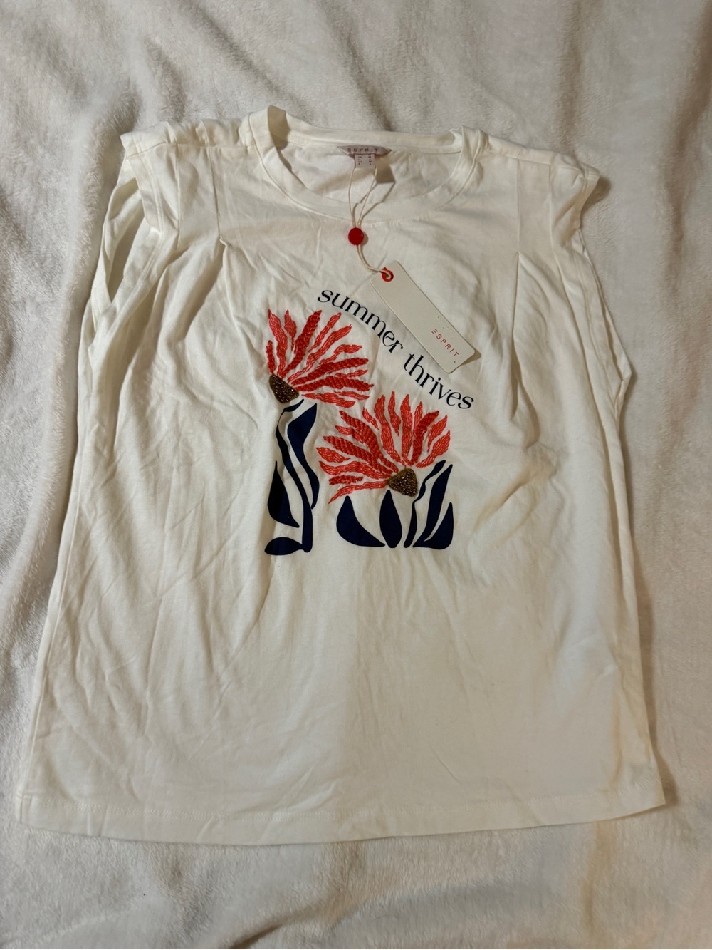 NWT- ESPRIT White Floral 'Summer Thrives' Graphic Tee